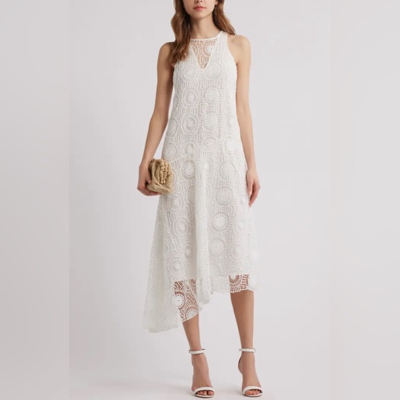Chelsea28 Dresses & Skirts - Chelsea 28 Asymmetrical White Embroidered Lace Dress